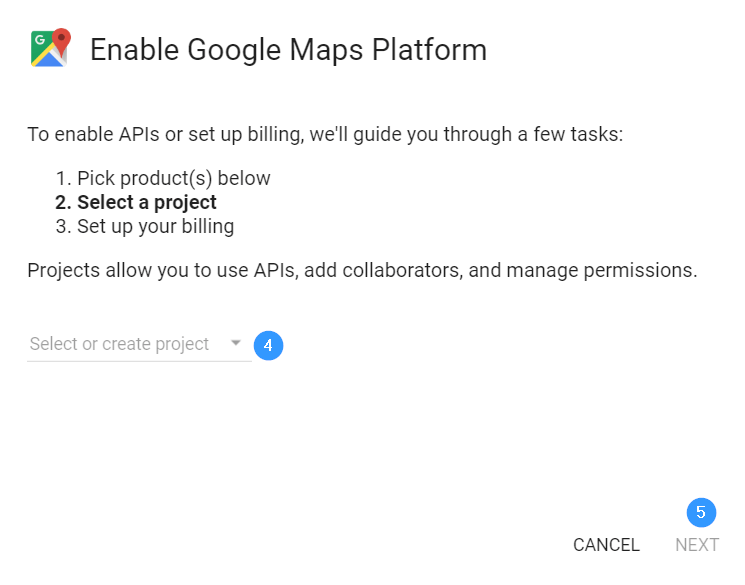 Wybór projektu Google Maps